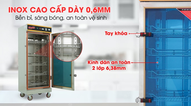 Chất liệu inox cao cấp và kính dán an toàn 2 lớp 6,38mm