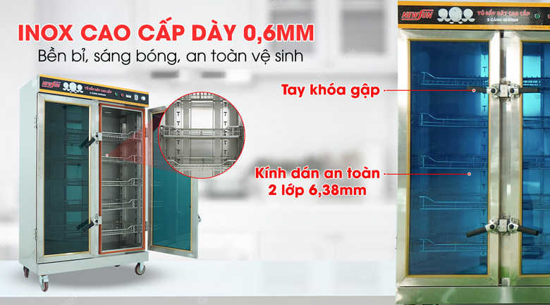 Chất liệu inox cao cấp và kính dán an toàn 2 lớp 6,38mm