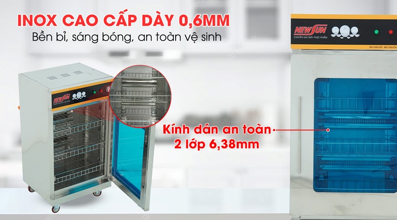 Chất liệu inox cao cấp và kính dán an toàn 2 lớp 6,38mm