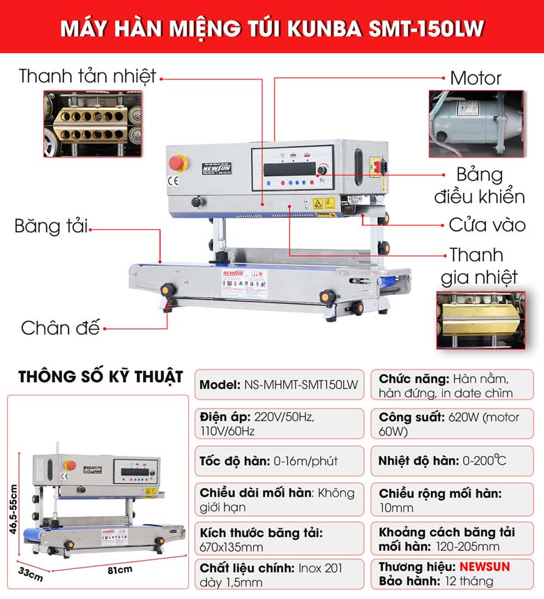 Cấu tạo máy hàn miệng túi Kunba SMT-150LW