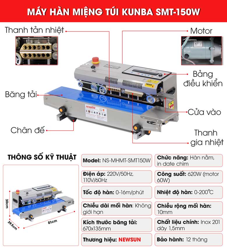 Cấu tạo máy hàn miệng túi Kunba SMT-150W