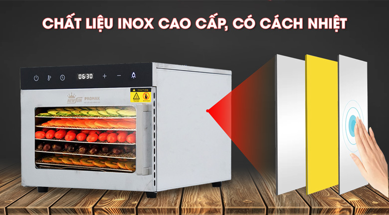 Vỏ máy dày dặn gồm 2 lớp inox và 1 lớp cách nhiệt