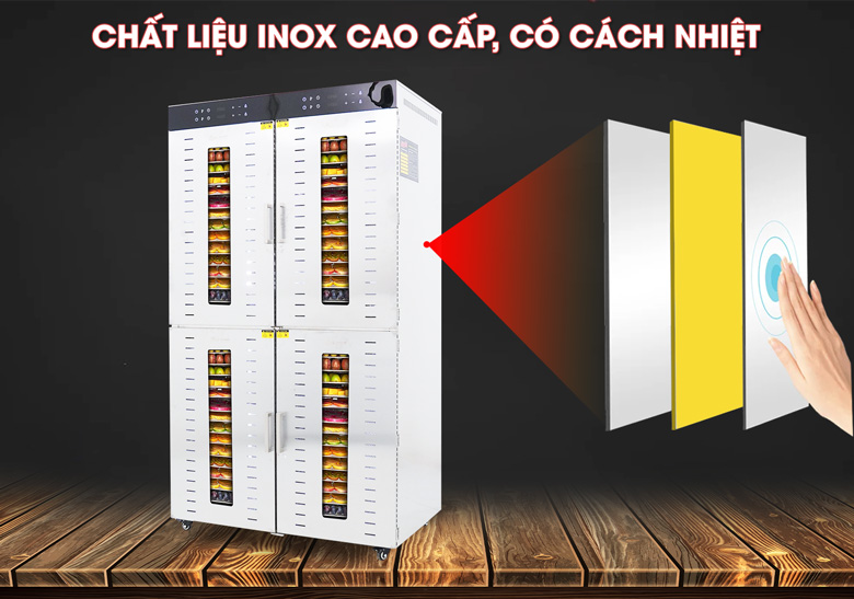 Vỏ máy dày dặn gồm 2 lớp inox và 1 lớp cách nhiệt
