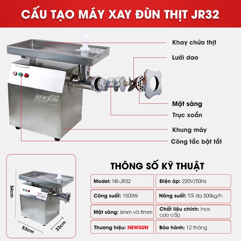 Cấu tạo máy xay thịt công nghiệp JR 32 Cấu tạo máy xay thịt công nghiệp JR 32