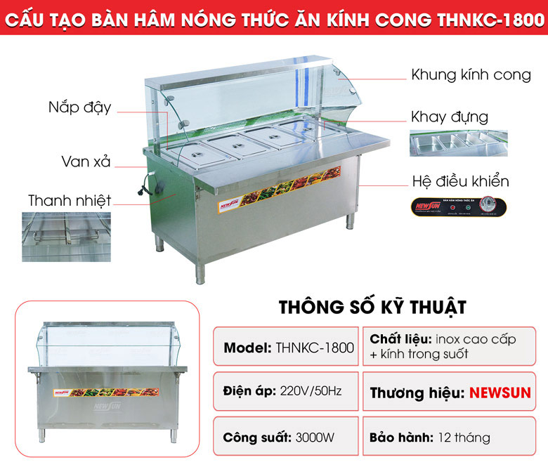 Tủ hâm nóng thức ăn kính KC-1800