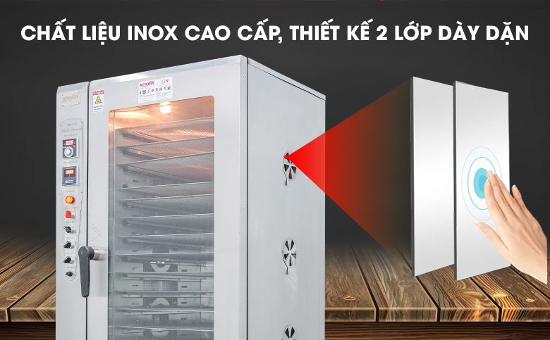 Thiết kế thành tủ dày dặn với 2 lớp inox, cách nhiệt cực tốt