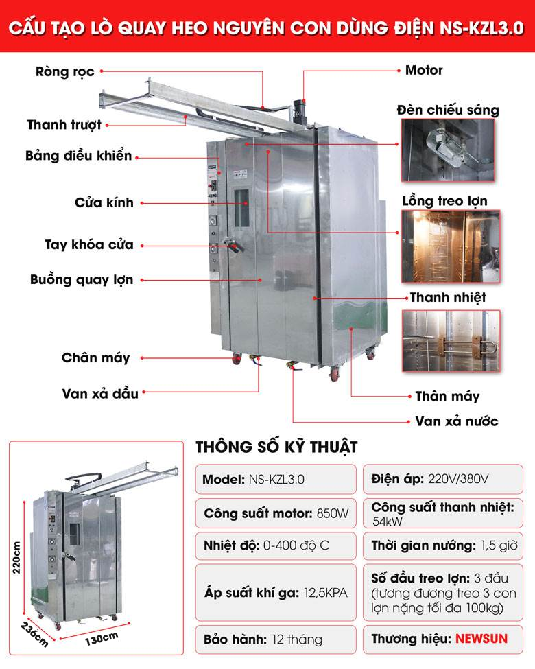 Cấu tạo của lò quay heo dùng điện NS-KZL3.0