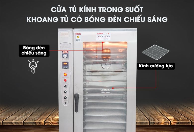 Cửa tủ thiết kế thêm kính cường lực trong suốt, khoang tủ tích hợp bóng đèn chiếu sáng