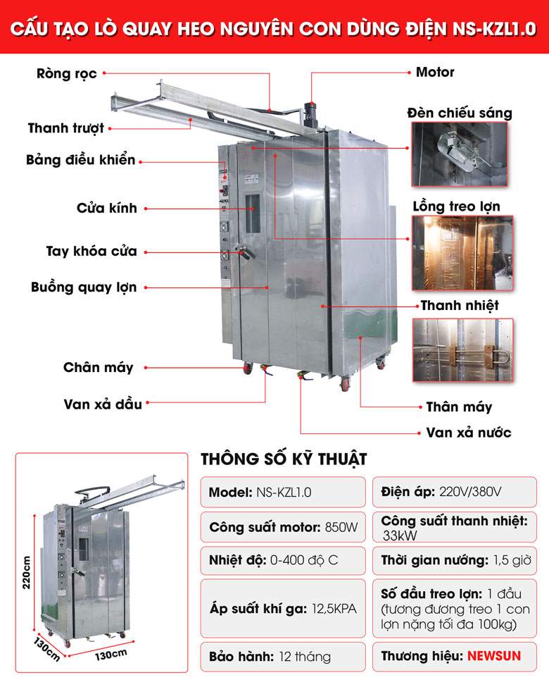 Cấu tạo của lò quay heo nguyên con dùng điện NS-KZL1.0