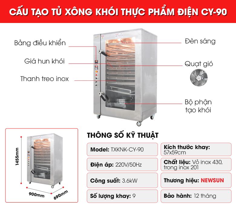 Cấu tạo tủ xông khói thực phẩm cao cấp CY-90