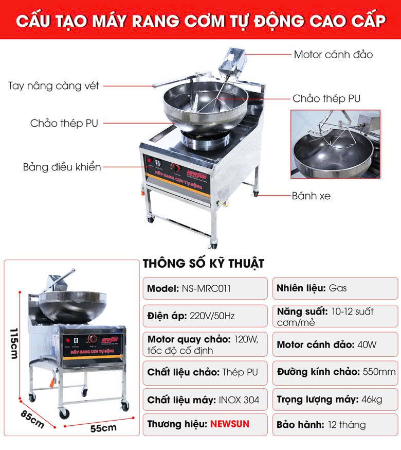 Cấu tạo máy rang cơm tự động cao cấp