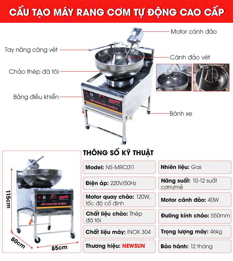 Cấu tạo máy rang cơm tự động cao cấp