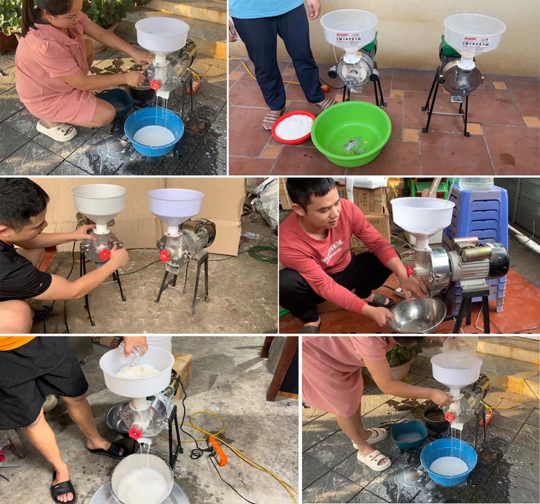 Hình ảnh thực tế khách hàng sử dụng máy xay bột gạo nước 1,5kW chân thép NEWSUN