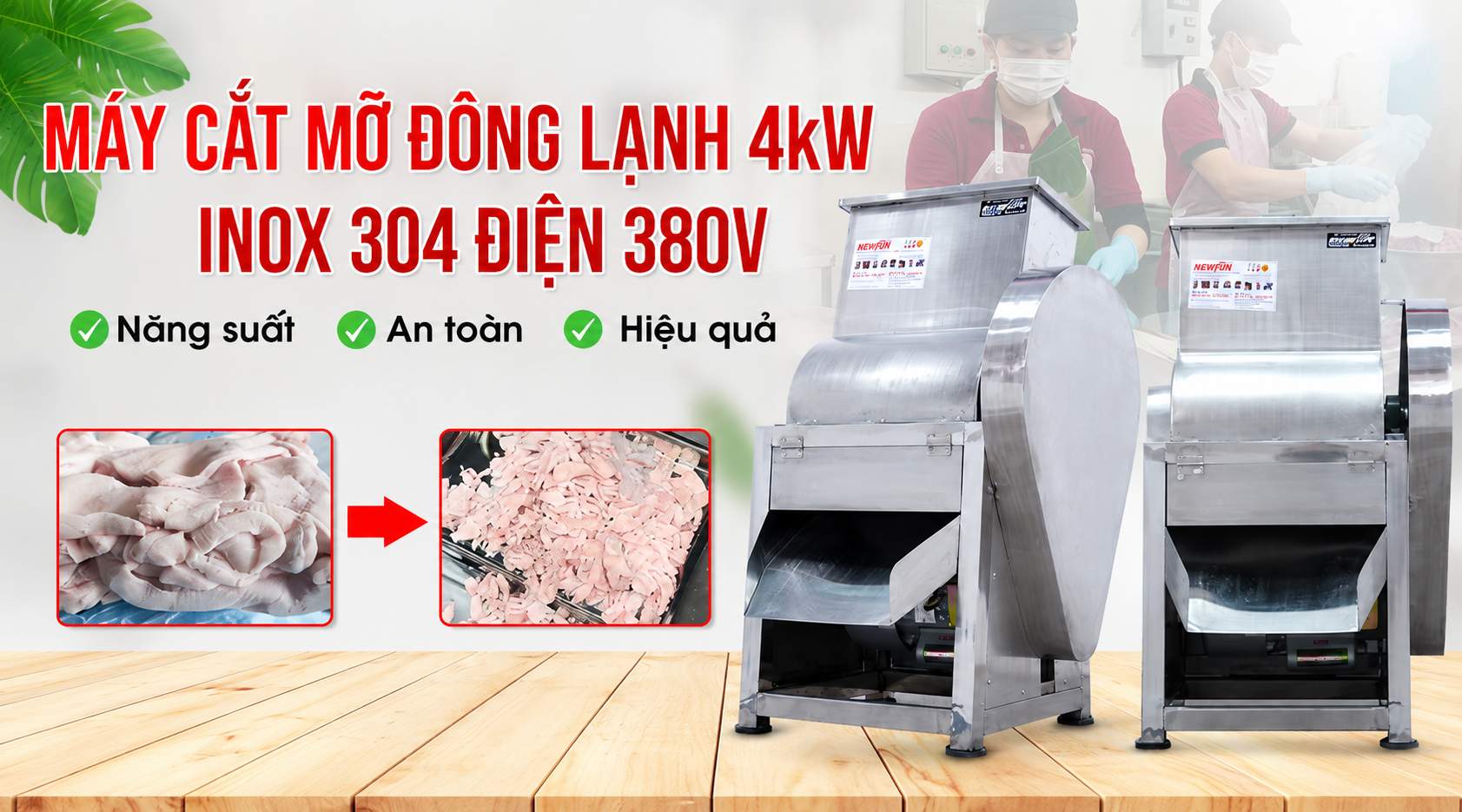 Máy cắt mỡ đông lạnh 4kW inox 304 điện 380V