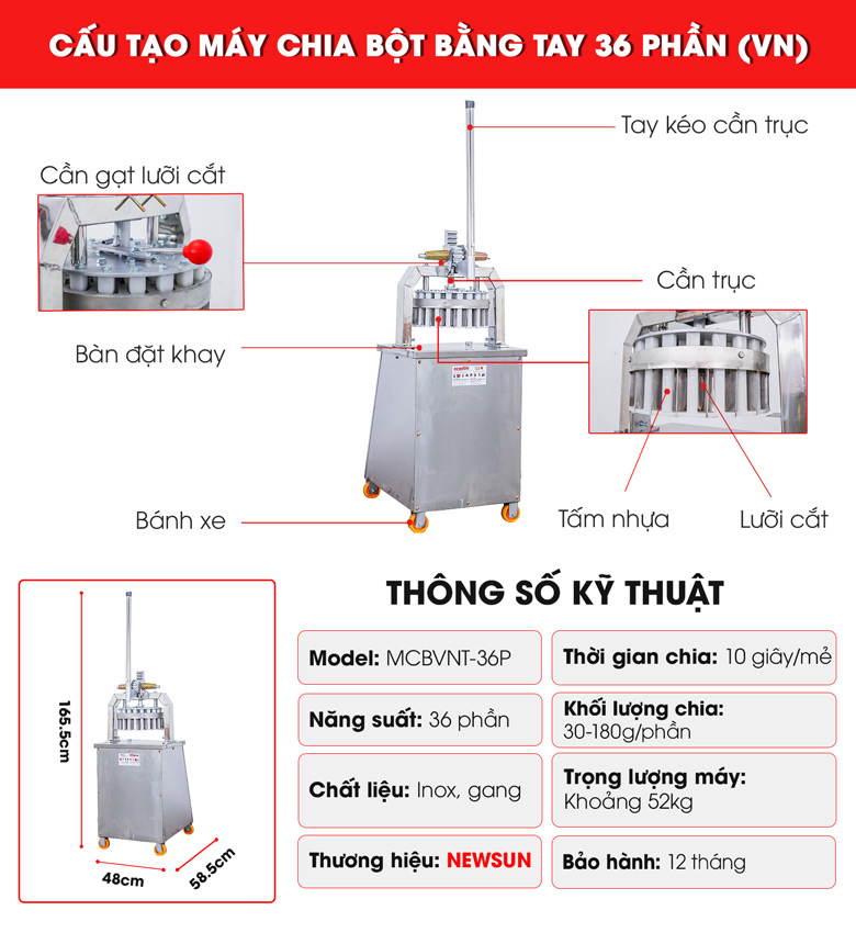 Cấu tạo máy chia bột bằng tay hàng Việt Nam