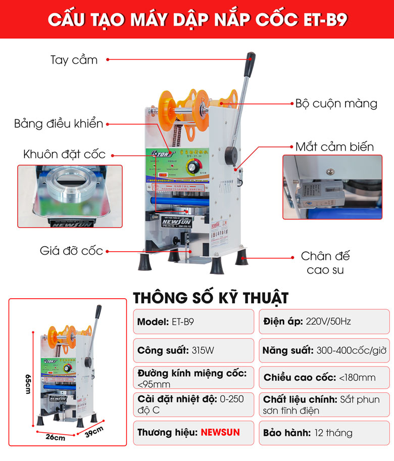 Cấu tạo máy dập nắp cốc ET-B9