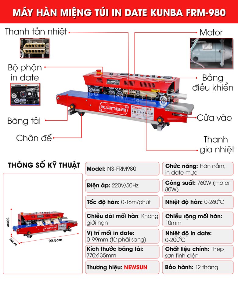 Cấu tạo máy hàn miệng túi có in date Kunba FRM-980