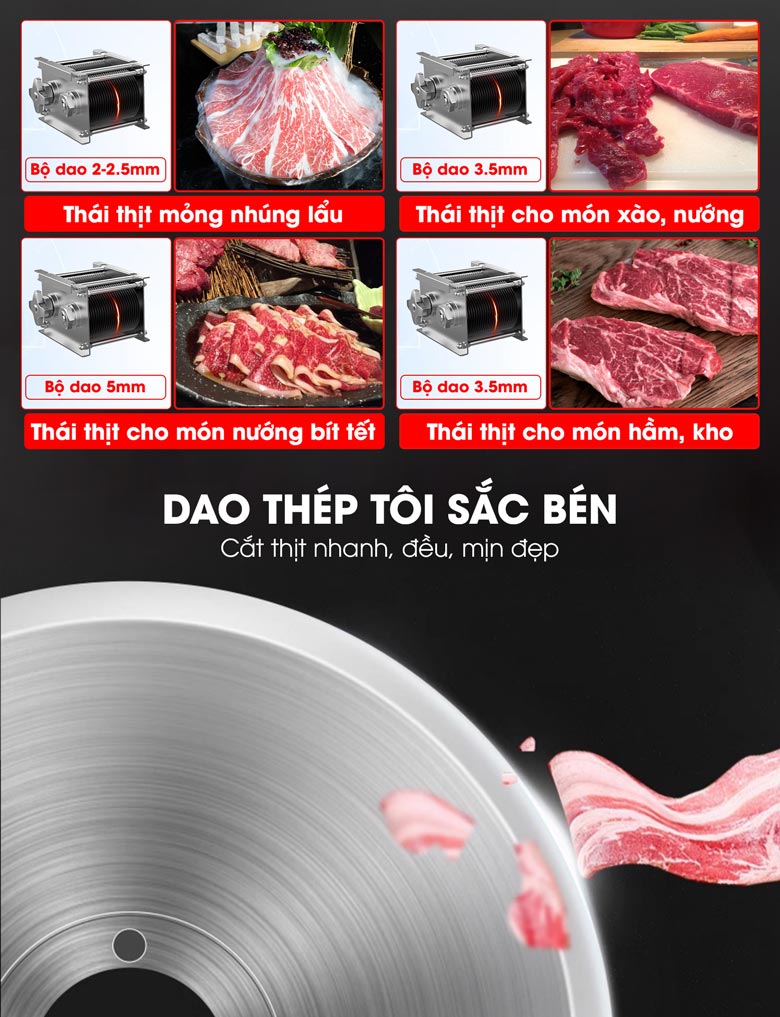 Bộ dao thép sắc bén, cắt thịt nhanh đều