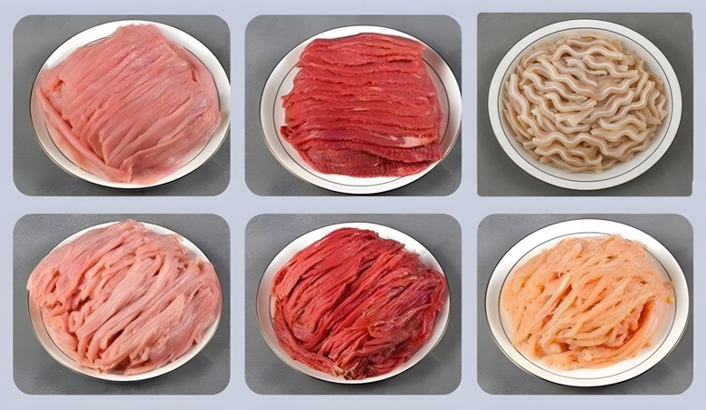 Thái lát, thái sợi nhiều loại thịt tươi sống khác nhau