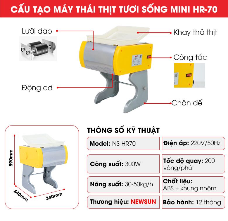 Cấu tạo máy thái thịt tươi sống mini HR-70