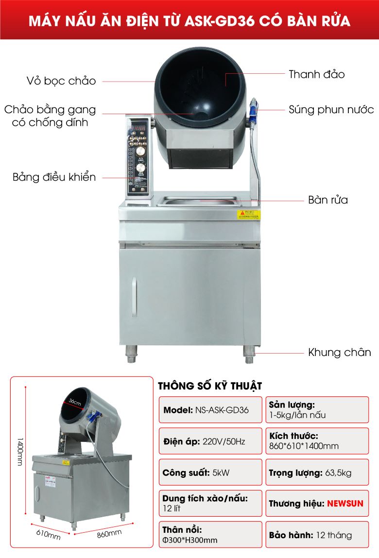 Cấu tạo máy nấu ăn điện từ có bàn rửa