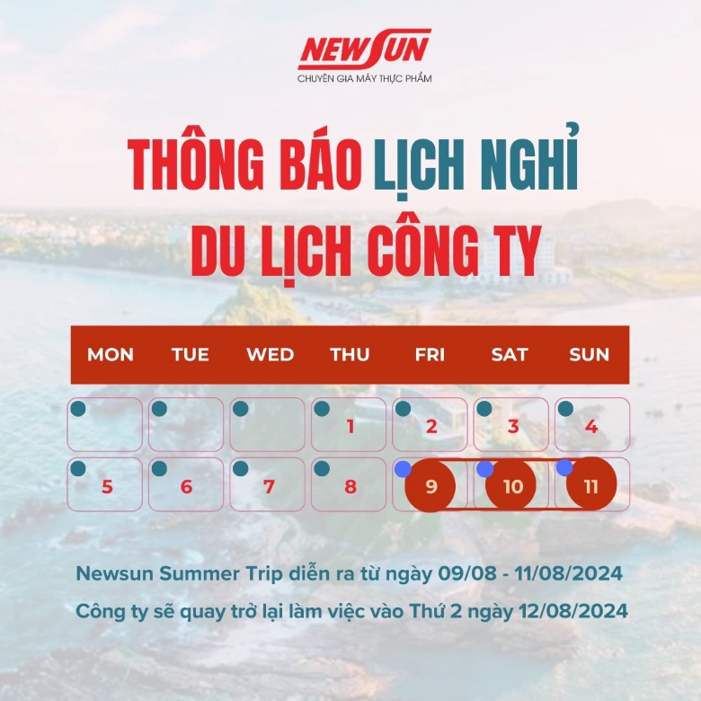 NEWSUN thông báo lịch nghỉ du lịch hè 2024