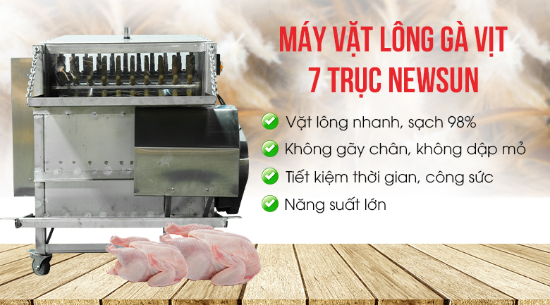 Máy vặt lông gà vịt liên hoàn 7 trục NEWSUN