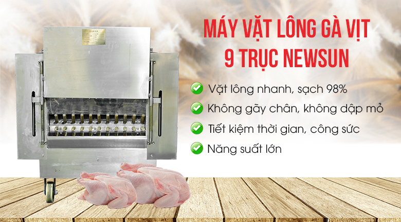 Máy vặt lông gà vịt liên hoàn 9 trục