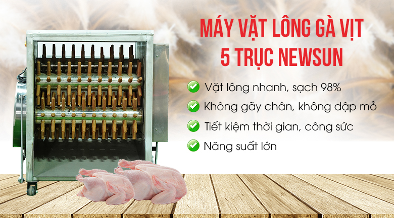 Máy vặt lông gà vịt liên hoàn 5 trục NEWSUN