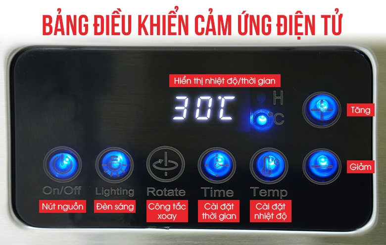 Bảng điều khiển cảm ứng cài đặt thời gian và nhiệt độ