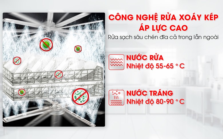 Công nghệ phun rửa nước nóng áp lực cao, làm sạch cả trong lẫn ngoài