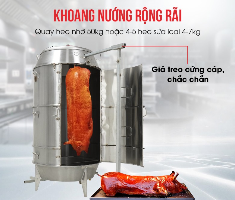 Lò quay heo nhỡ 50kg hoặc 4-5 con heo sữa loại 4-7kg