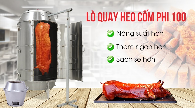 Lò quay heo cốm nguyên con dùng than phi 100