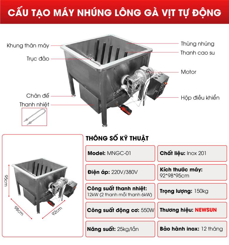 Cấu tạo máy nhúng lông gà vịt