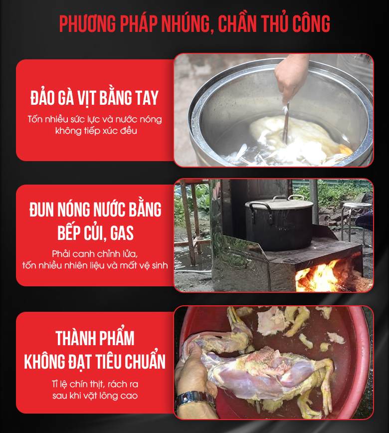 Phương pháp nhúng, chần lông thủ công còn nhiều hạn chế