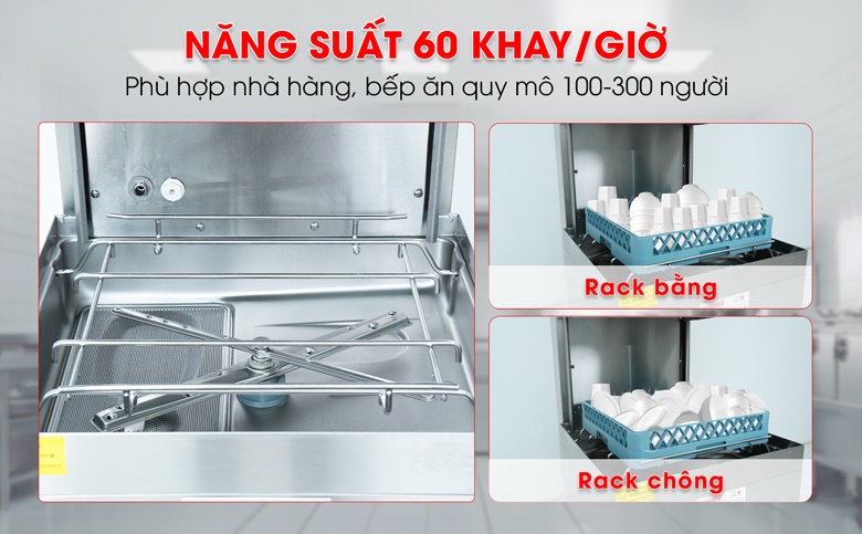 Trung bình mỗi giờ, máy rửa được khoảng 60 khay bát đĩa