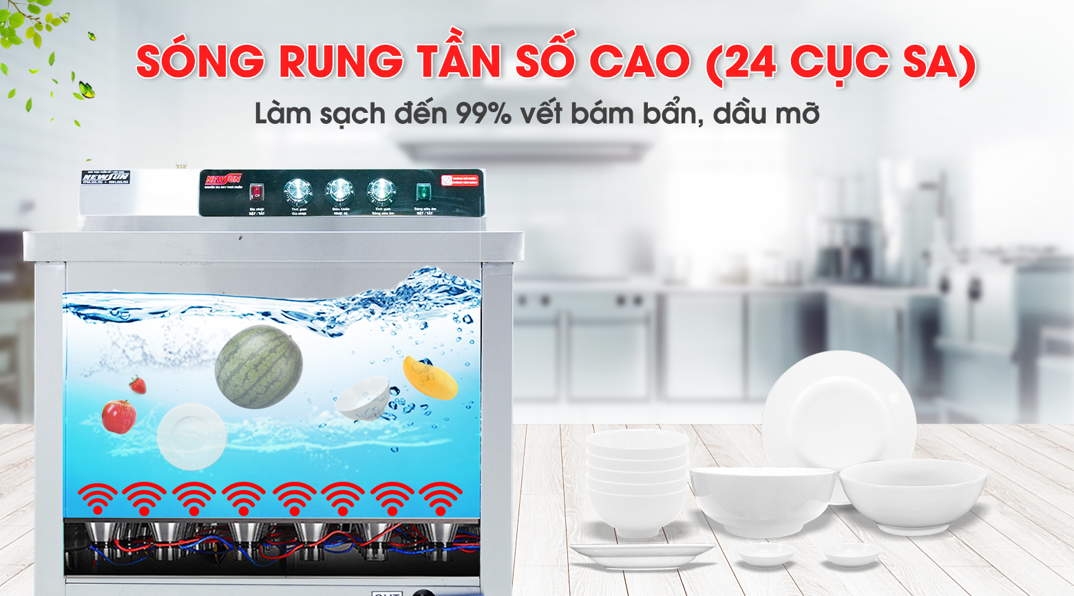 Công nghệ sóng âm hiện đại, rửa sạch 99% vết bẩn