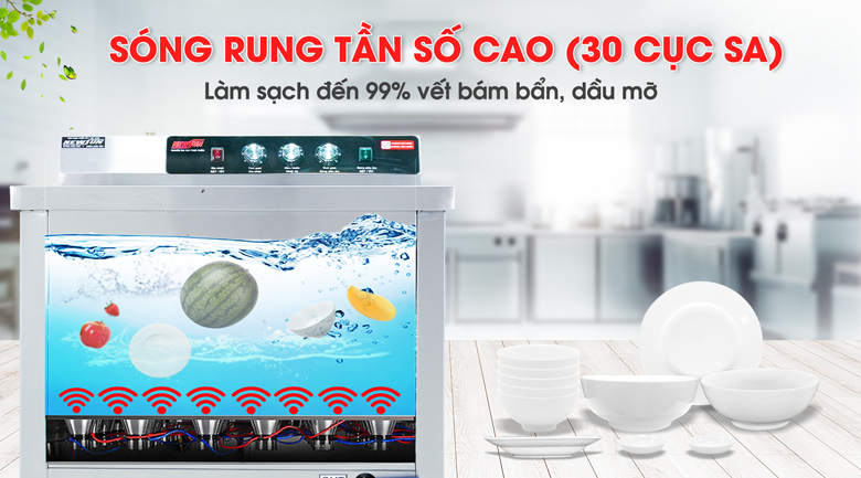 Công nghệ sóng âm đa chiều làm sạch bát đĩa hiệu quả