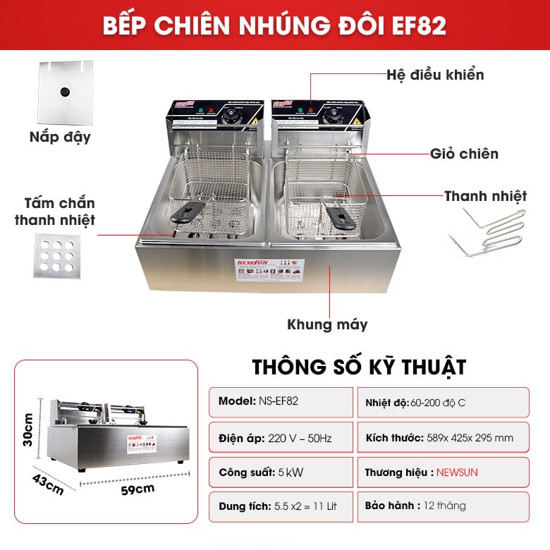 Cấu tạo bếp chiên nhúng đôi