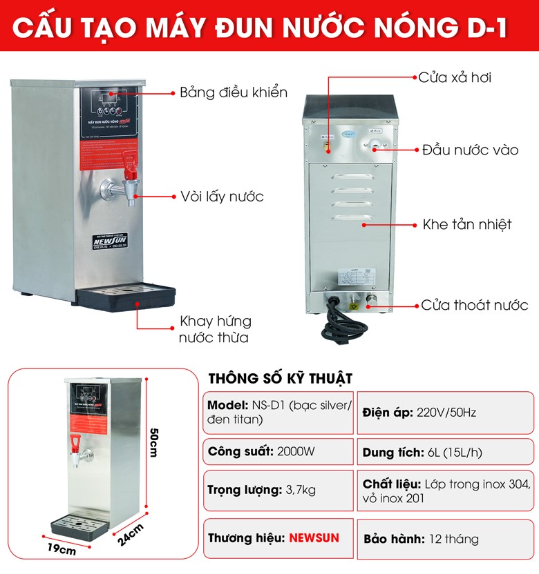 Cấu tạo máy đun nước nóng D-1