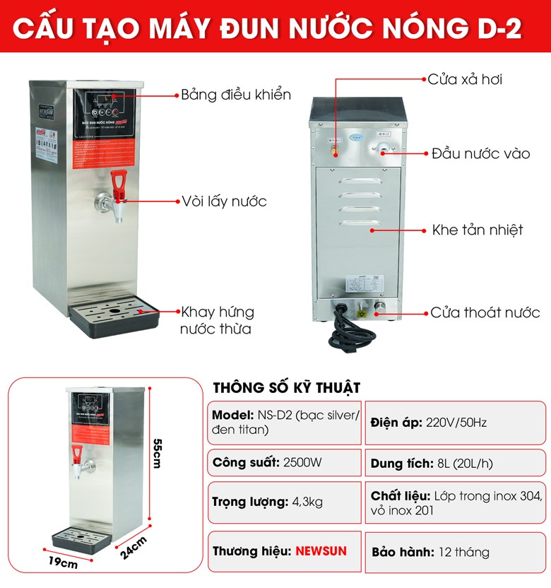 Cấu tạo máy đun nước nóng D-2