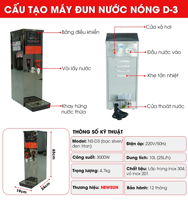 Cấu tạo máy đun nước nóng D-3