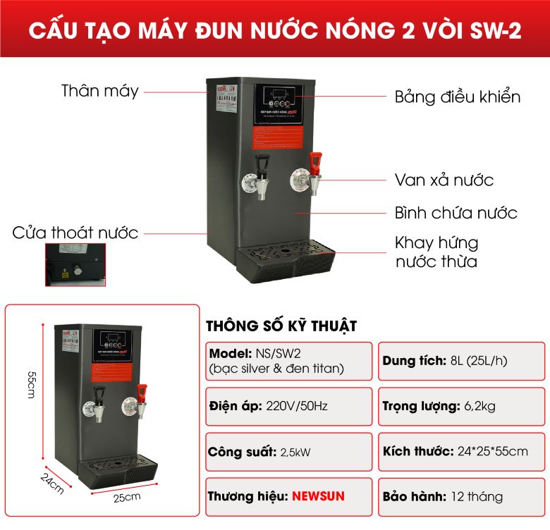 Cấu tạo máy đun nước nóng SW-2