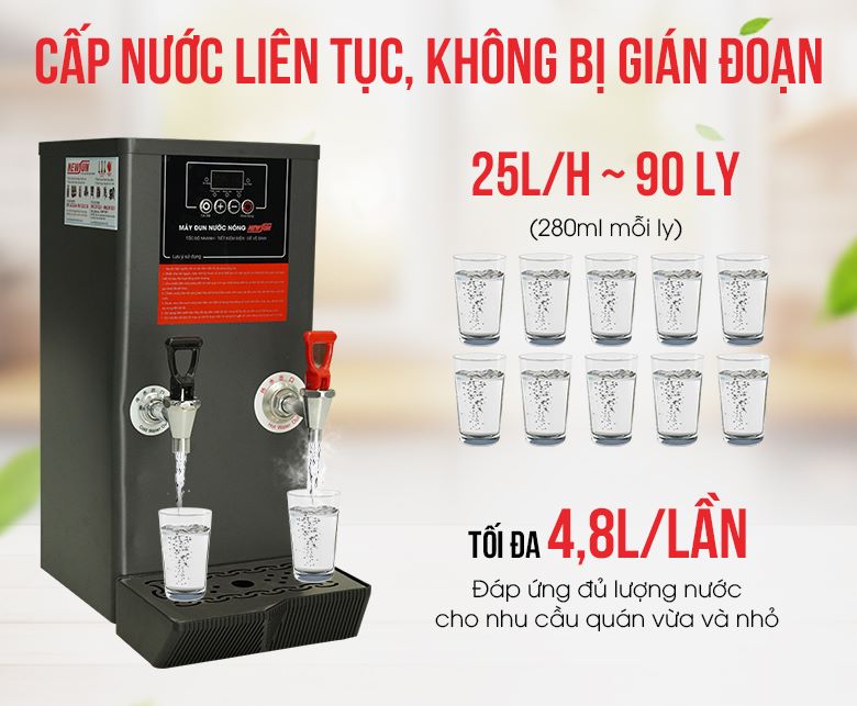 Cấp nước nóng liên tục lên tới 25l/giờ, không bị gián đoạn