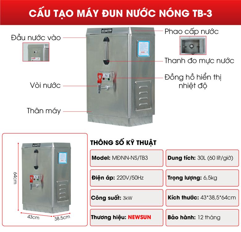 Cấu tạo máy đun nước nóng TB-3