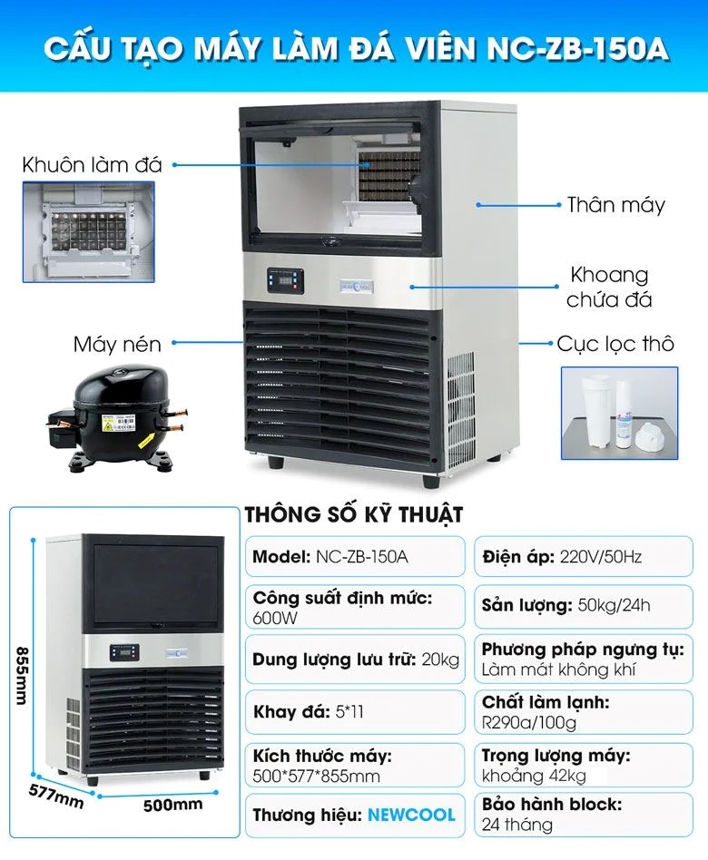 Cấu tạo máy làm đá viên 50kg ZB-150A
