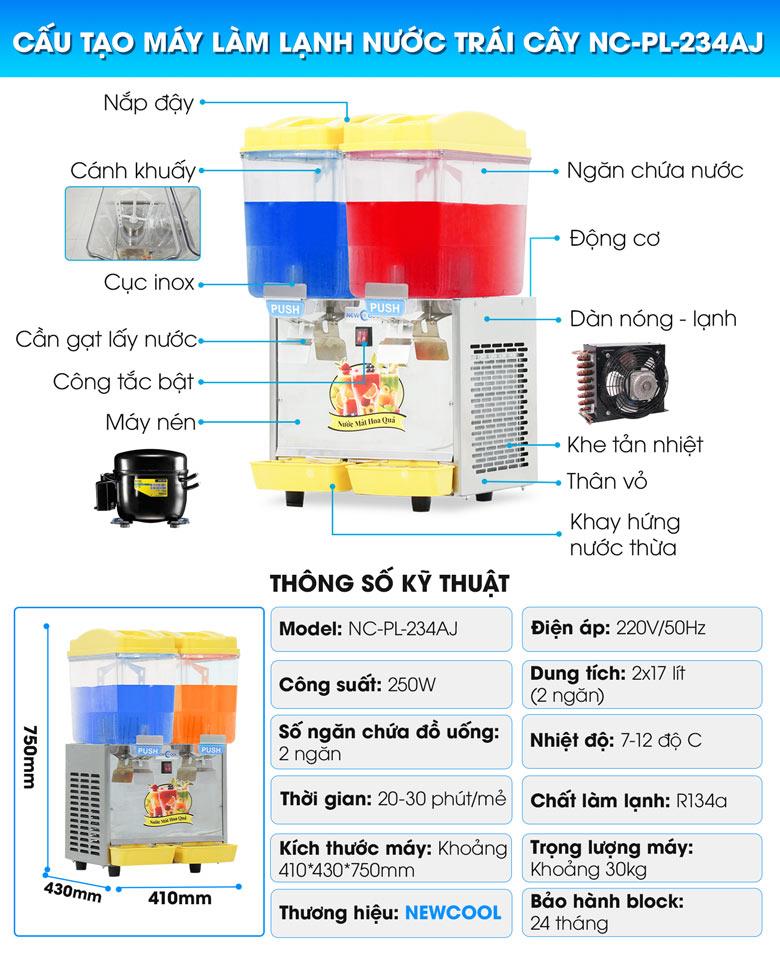 Cấu tạo máy làm mát nước trái cây 2 ngăn NEWCOOL