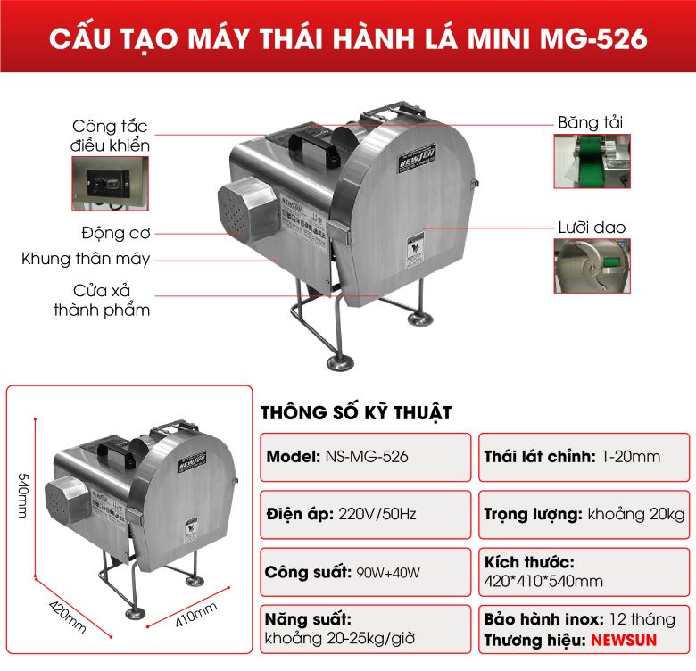 Cấu tạo máy thái hành lá mini MG-526