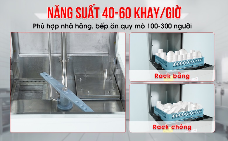 Trung bình mỗi giờ, máy rửa được khoảng 40-60 khay bát đĩa