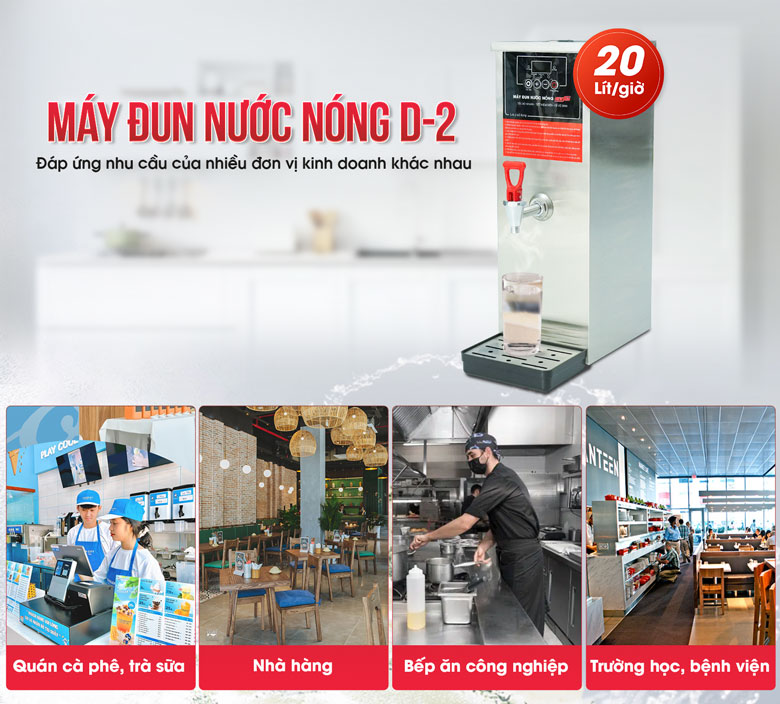 Máy đun nước nóng 1 vòi D-2 đáp ứng tốt nhu cầu các quán cà phê, trà sữa, cửa hàng tiện lợi,...